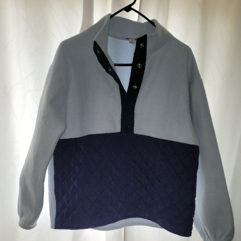 J. Crew, Half Quilted Half Fleece Half Button Up Sweater, Size M, Blue